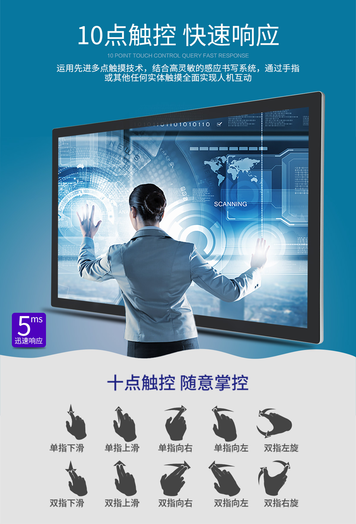 亿聚55寸卧式触摸一体机十点红外触摸屏win10电脑系统液晶一体机