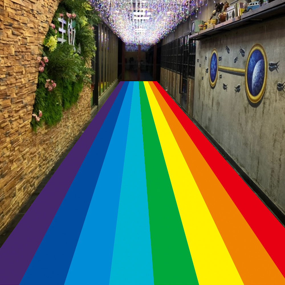 商场引流彩虹地贴超耐磨防水儿童装饰幼儿园学校pcv卡通跑道墙贴