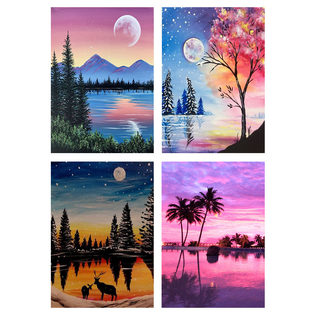 外贸爆款手工5d钻石画月亮山水景色diy满钻十字绣客厅装饰画批发