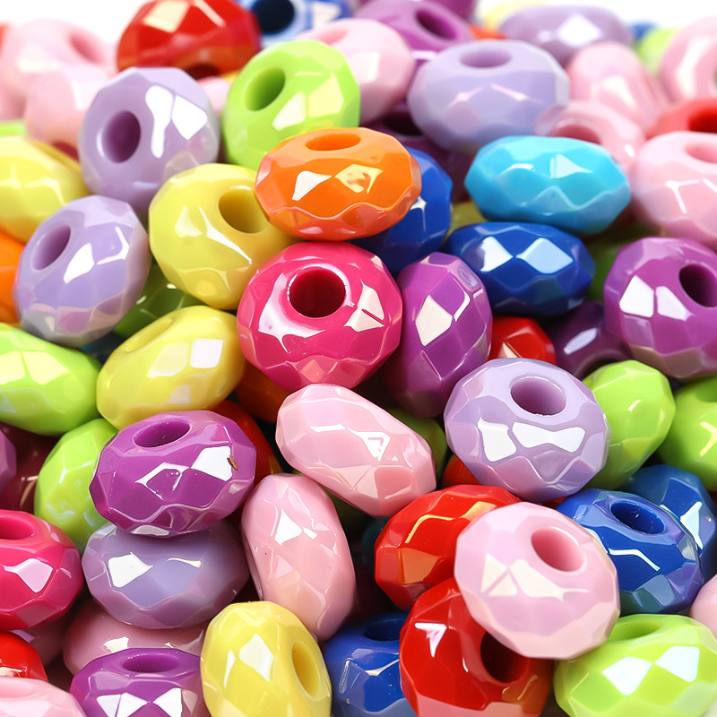 14mm Solid Color Acrylic Large Hole Hollow Bead Transparent Color Flat round Plastic Bead DIY Mobile Phone Charm Beaded Wholesale