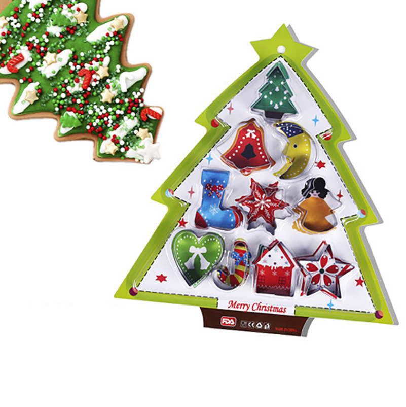 Christmas Series 10-Piece Christmas Tree Baking Cookie Mold Stainless Steel Biscuit Mold Combination Cut Fruit Tool