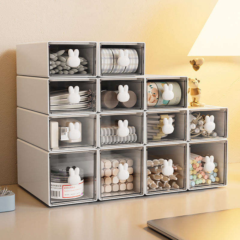 立恒办公桌面收纳盒 透明小抽屉式收纳柜学生书桌上文具杂物整理