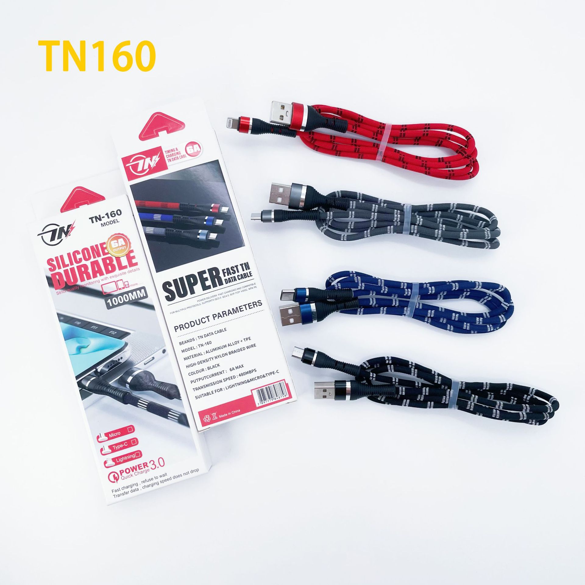 Tn160 New Woven Fast Charge Data Cable I5 Android TC Smartphone Qc3.0 Fast Charge Function Delivery Supported