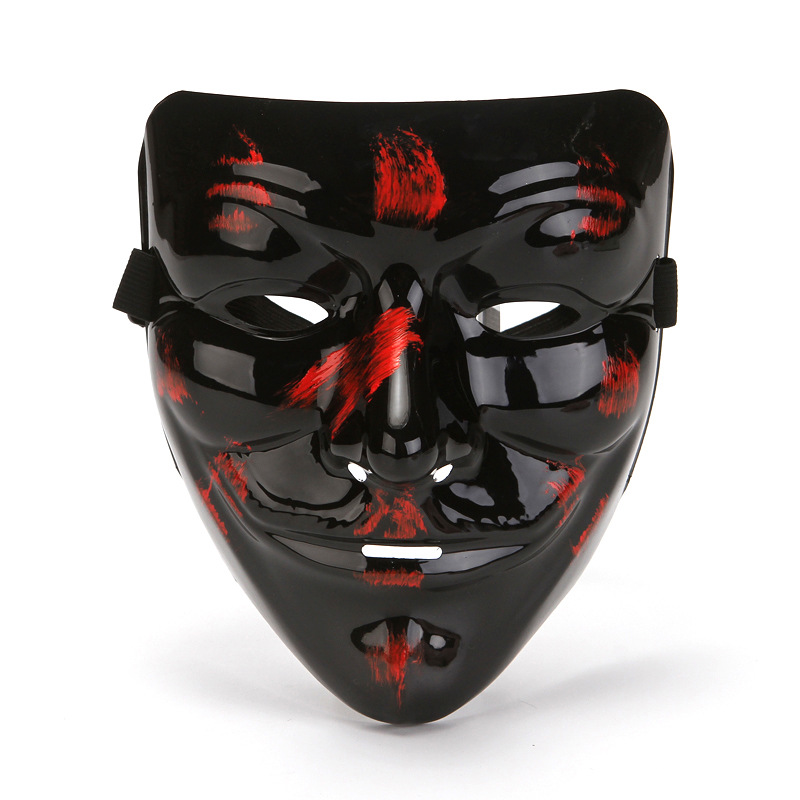 现货直供 黑复仇者面具环保pvcv字黑色枫叶面具 爆款加灯v脸面具