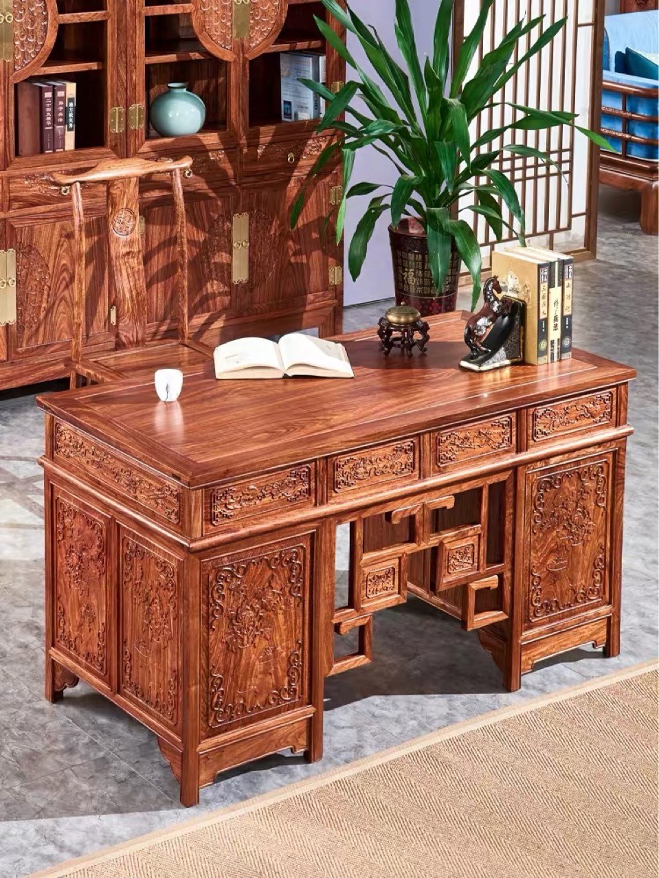 红木家具书桌全实木老板办公桌花梨木刺猬紫檀中式仿古书房写字台
