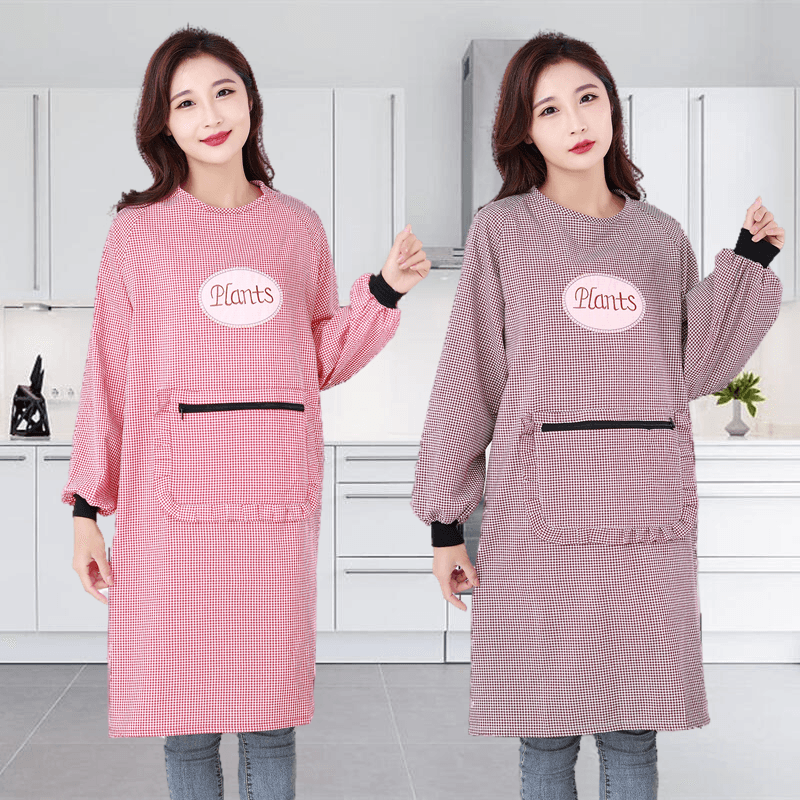 w1tr围裙男女成人罩衣家用厨房反穿衣长袖中长款工作服防污围