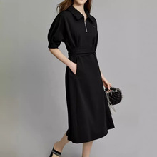 黑色POLO领设计感连衣裙女2024夏季新款高腰显瘦高级感裙子
