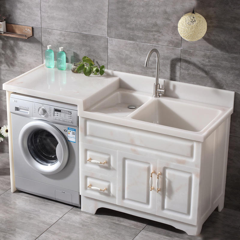 全石材洗衣柜阳台人造玉石盆高低盆洗衣槽滚筒洗衣机伴侣柜浴室柜