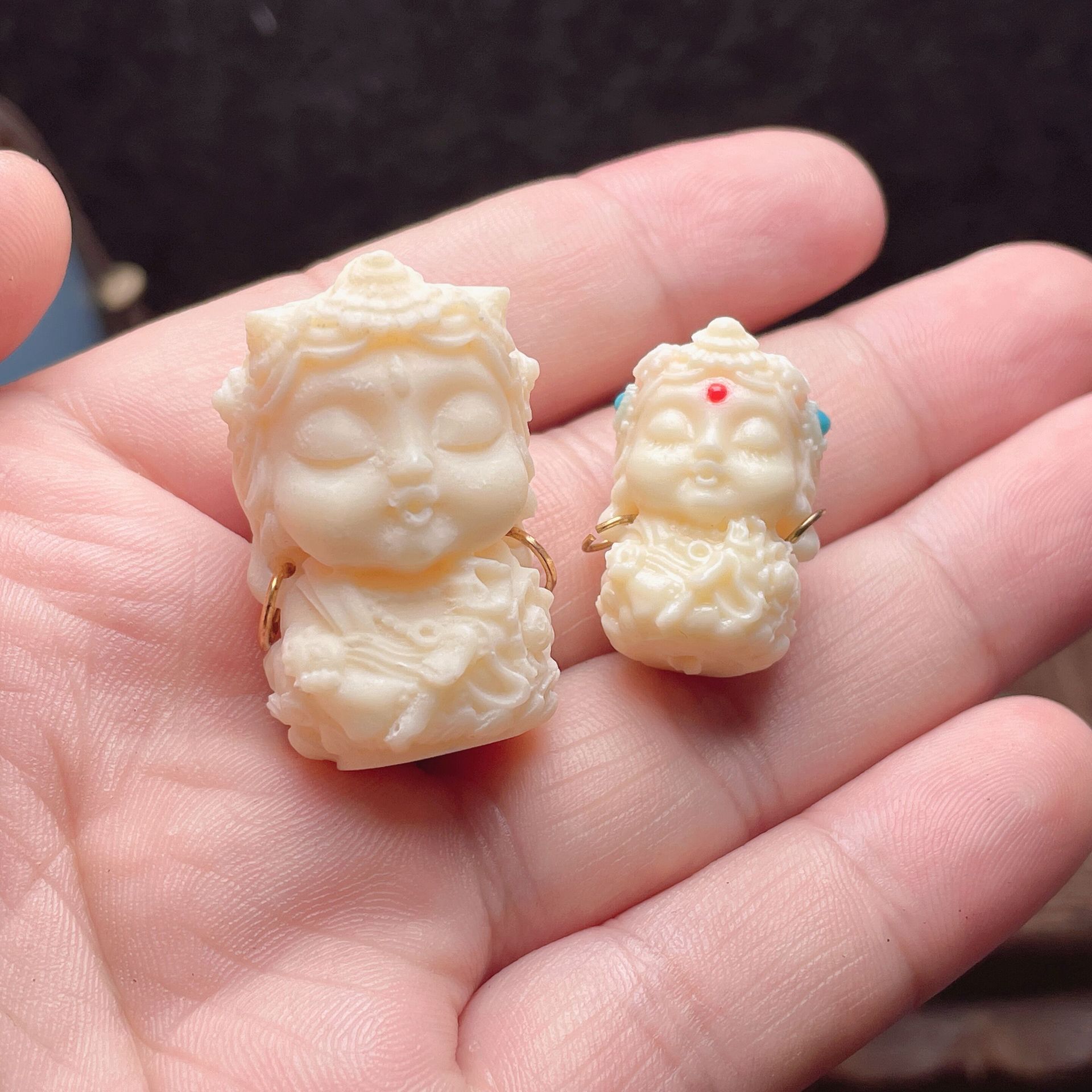 仿象牙果绿渡母宝宝佛观音佛珠挂件吊坠星月菩提文玩配饰diy女