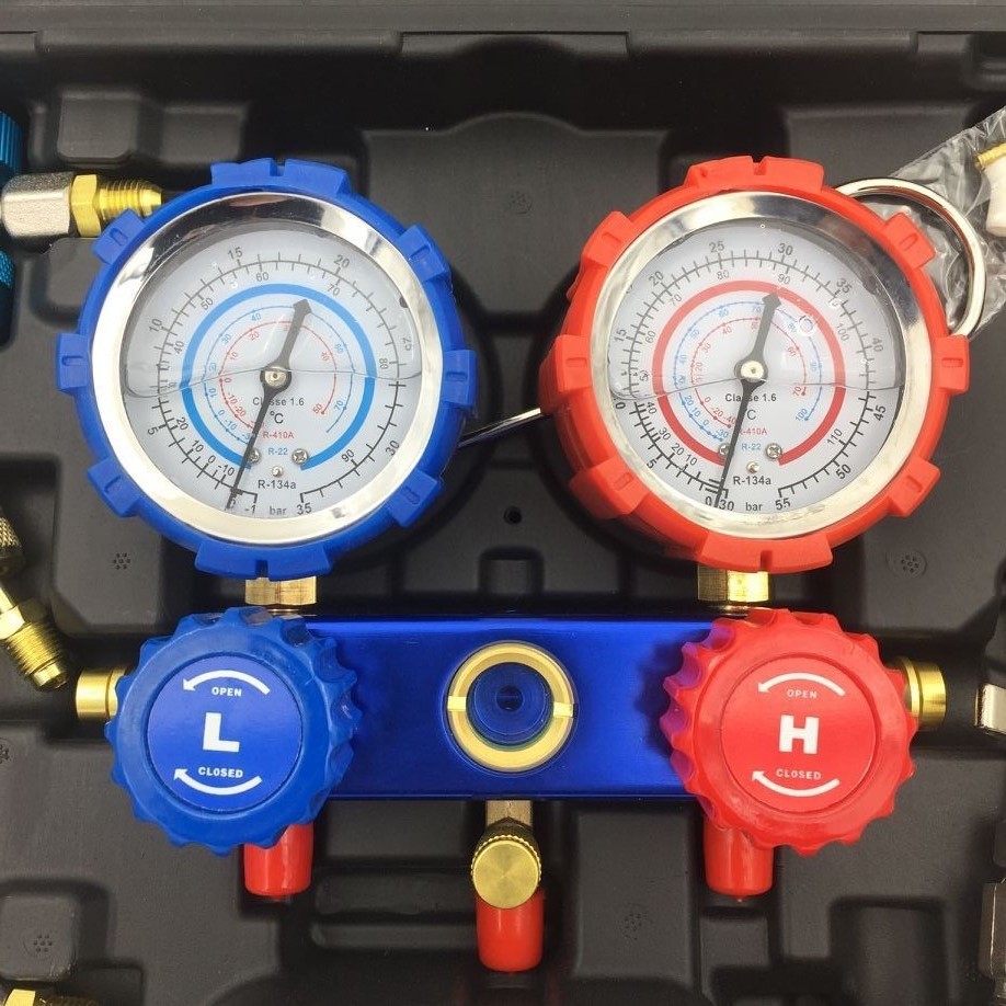 加氟工具汽车空调车用压力表铜阀体加氟表组检测加液双表充氟套装