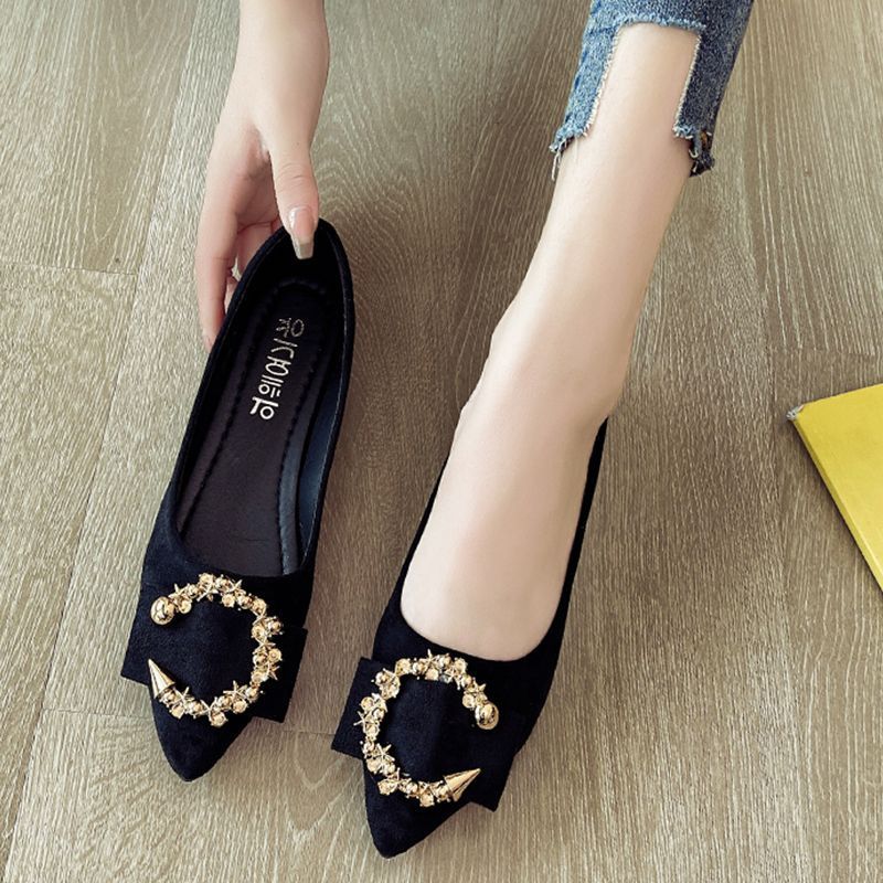 Pointed Toe Qinzi Black 2023 Autumn New All-Matching Flat Shoes Women's Net Pumps Four Seasons Pumps Soft Bottom Gommino Women