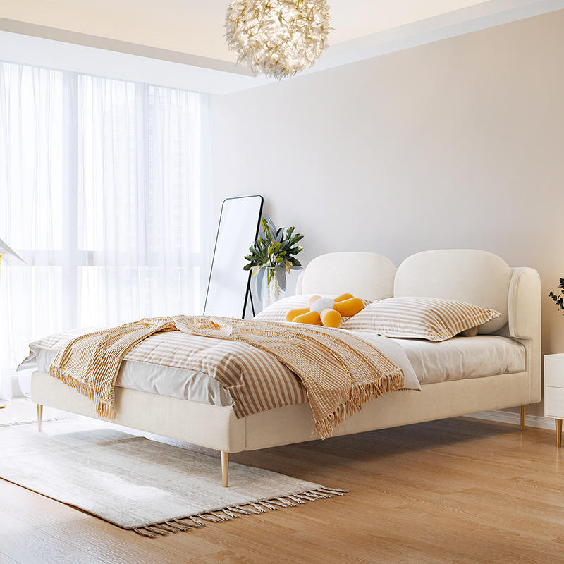 包邮科技绒布艺床北欧轻奢现代简约主卧室ins风少女奶油风白色