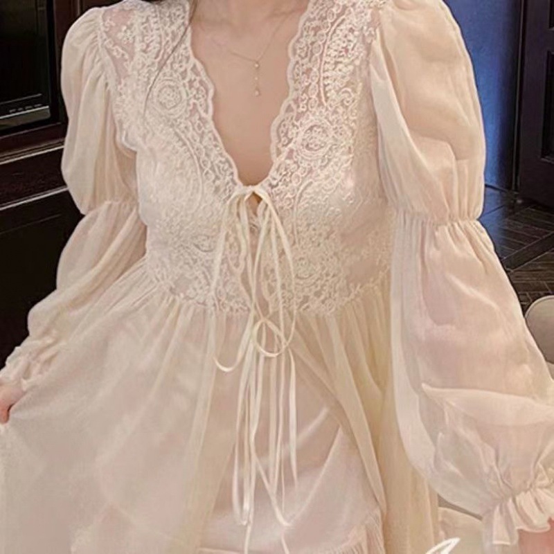 Morning Gowns Very Fairy Women's Pajamas Elegant Retro Sexy Palace Style Long Robe Chiffon Temperament Bride Generation Hair