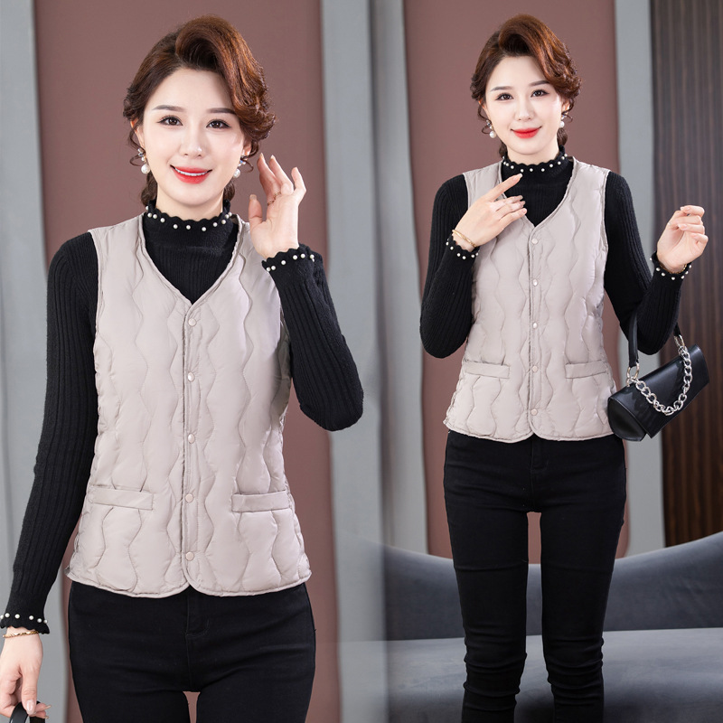 Middle-Aged and Elderly New Mom Vest Women's Winter Vest Women's down Cotton Waistcoat Vest Fleece-lined Warm Women's