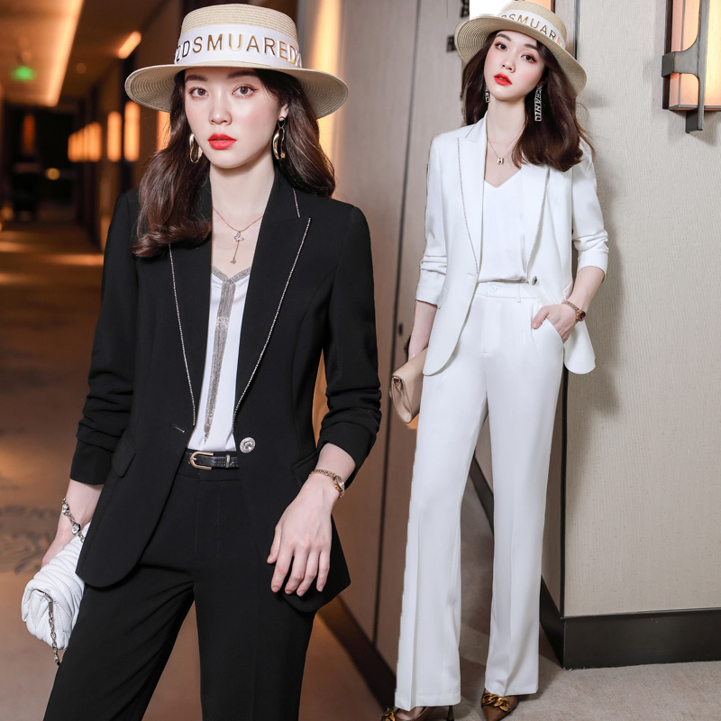 白色小众轻奢西装外套女2021年秋季重工设计感小西服阔腿裤套装潮