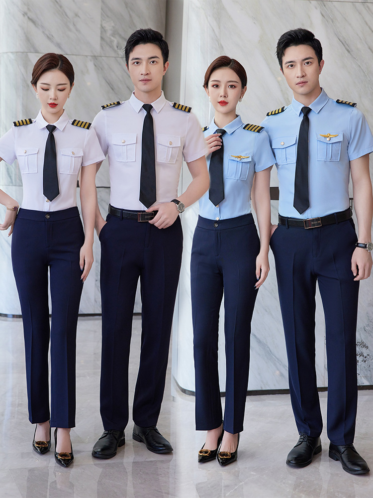 机长制服男衬衫空少飞行员短袖衬衣航空制服机师空姐空乘服女长袖