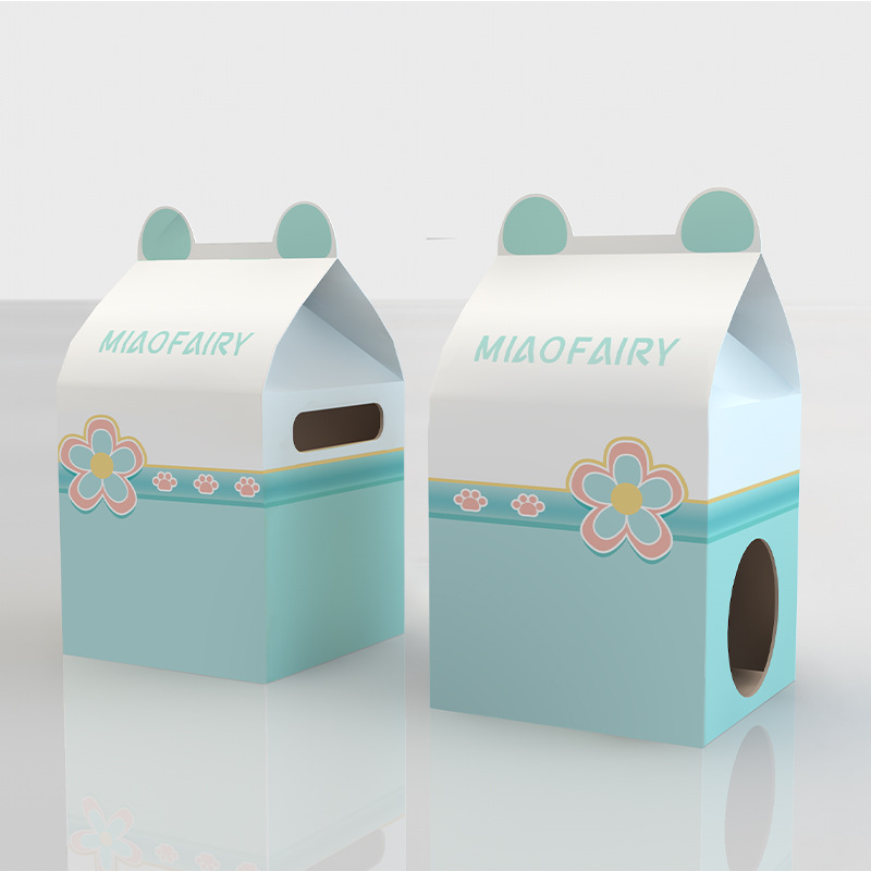 喵仙儿水果纸盒猫窝橘子汽水猫窝蓝白拼色猫窝瓦楞纸封闭式猫窝