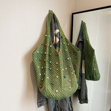 针织手挽包手提女日式手工编织袋镂空休闲小拎包背心大容量斜挎包