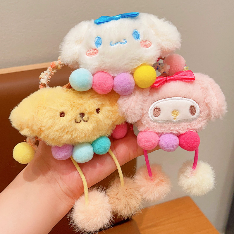 Children's Sanrio Hair Ball Head Rope Girls Cute Hair Ring High Elastic Durable Rubber Band Tie up a Bun Hairstyle High Hair Accessory for Ponytail