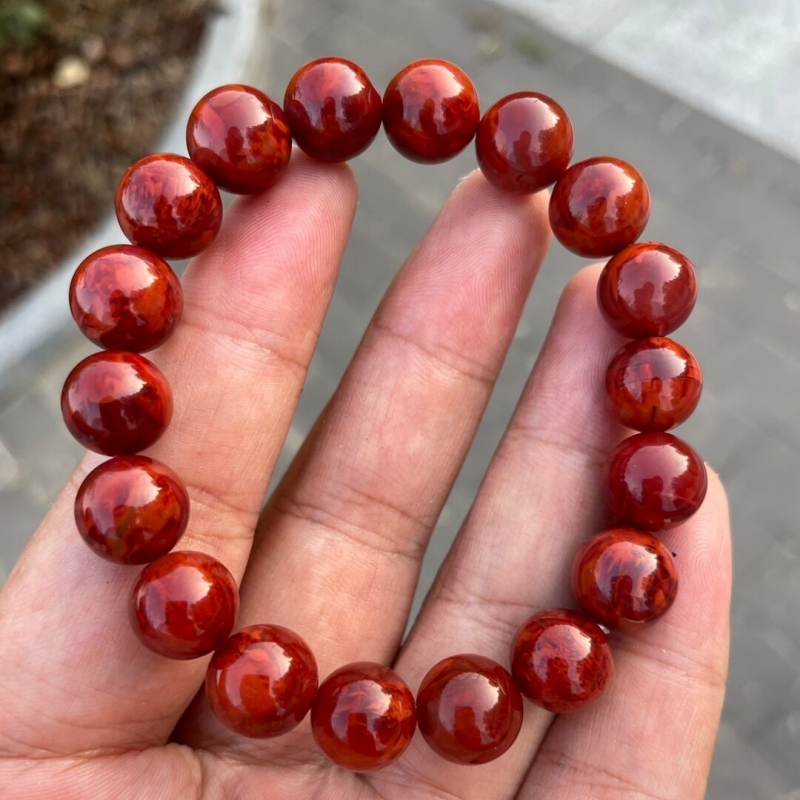 天然南红火焰纹柿子红圆珠手串四川凉山老矿南红玛瑙手链男女款
