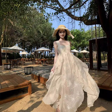 Dresses 山谷百合白色丝绒刺绣吊带裙气质超仙海边度假连衣裙