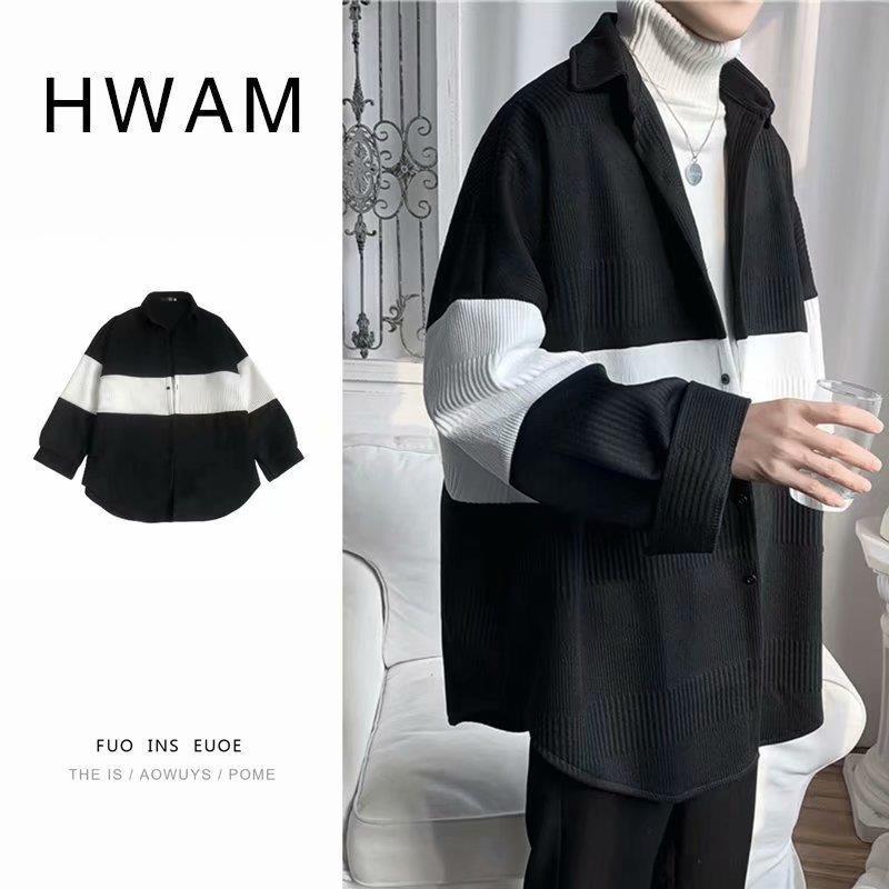 开衫针织外套男春秋装ins潮牌港风撞色盐系夹克宽松慵懒风上衣服