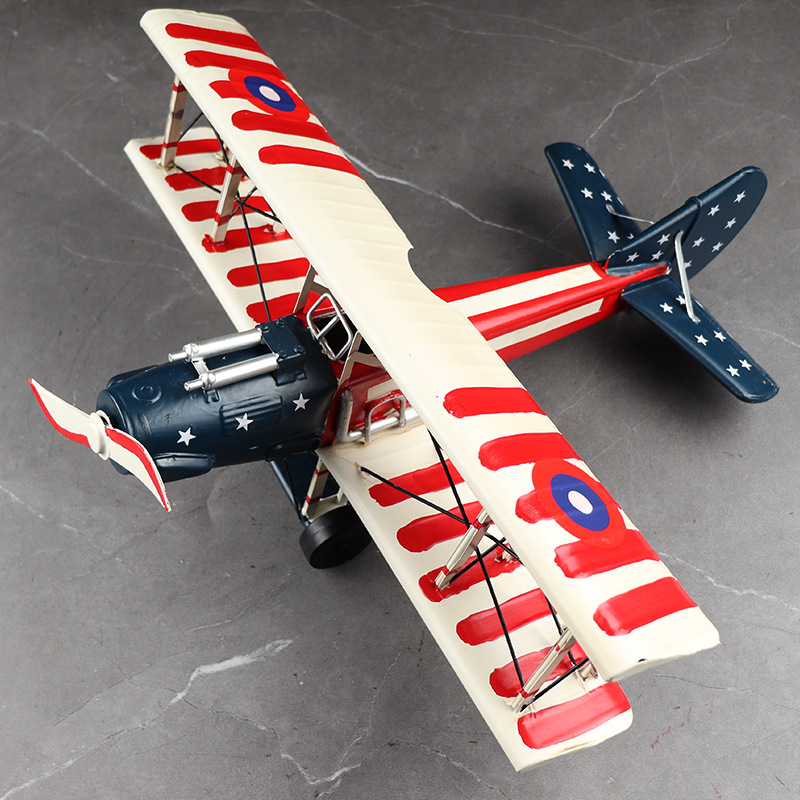 仿真德国信天翁飞机模型铁艺复古战斗机怀旧家居客厅创意装饰摆设
