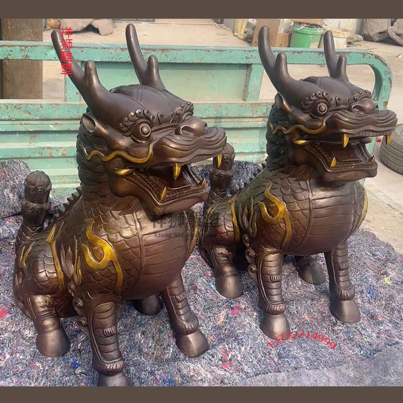大号全铜麒麟摆件公母一对麒麟客厅入户门玄关办公室工艺品60厘米