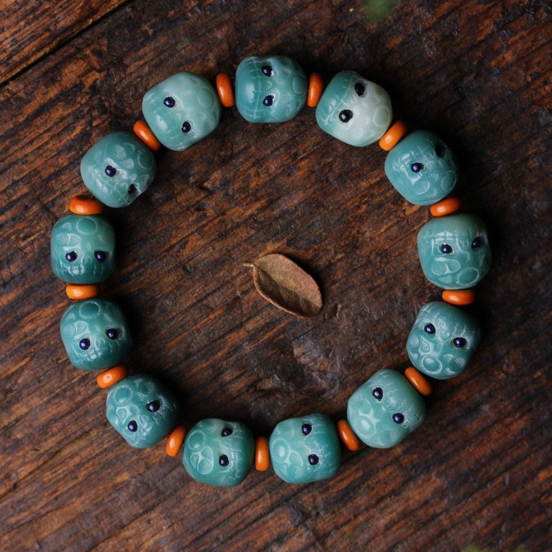 厂家批发菩提根呆呆团阴皮绿菩提根雕刻阿呆多宝菩提手链男女手串