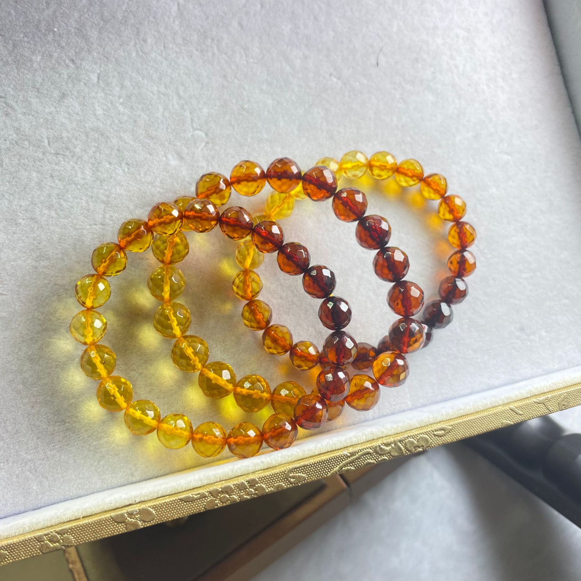 彩虹链天然血珀金珀渐变琥珀蜜蜡项链俄料直播网红批发女手链饰品