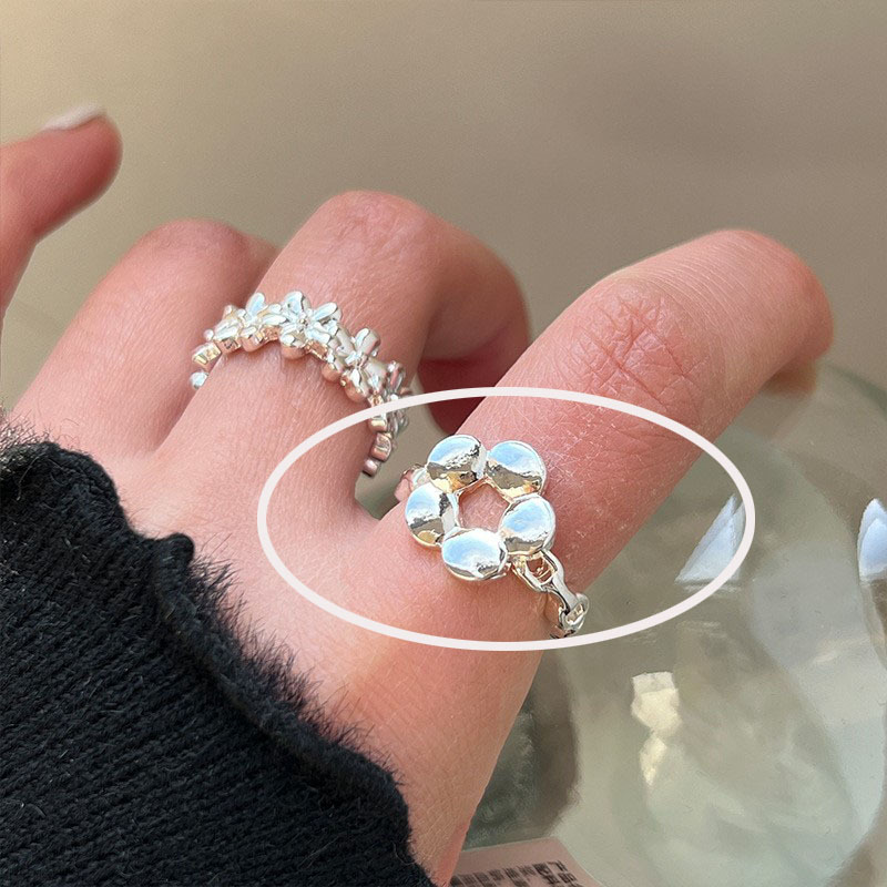 Simple Bracelet Ring Female Autumn and Winter Cold Wind Argent Pur Ring Niche Design Open Index Finger Can Not Quit Color Little Finger Ring