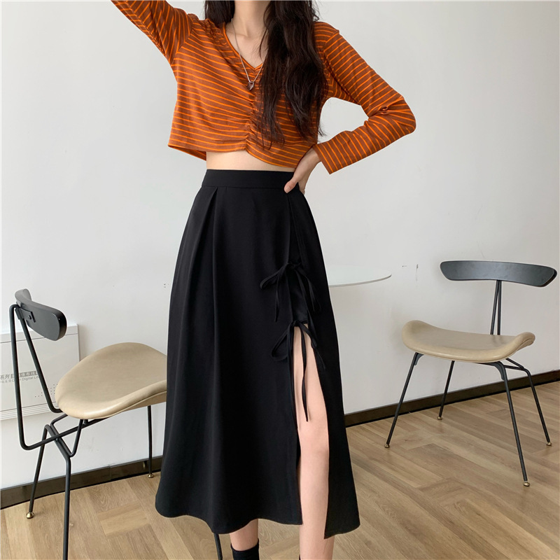 夏装侧开叉裙子图片