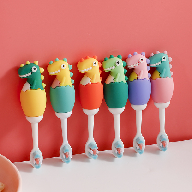 New Cartoon Silicone Handle Soft-Bristle Toothbrush Little Dinosaur Soft Children's Ten Thousand Hair Toothbrush 2+4 + Baby Toothbrush