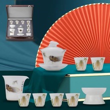 德化白瓷冰种功夫茶具一鸣惊人高端盖碗套装茶杯家用个人中式送礼
