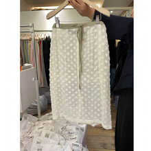 韩国2024春季新款女装透视网纱蕾丝花朵拼接系带开叉半身裙外穿搭