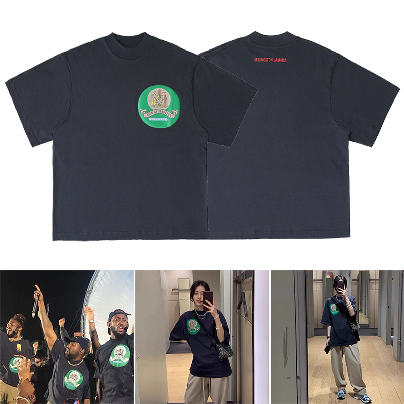 跨境kanye west侃爷城市专辑限定周边短袖美潮宽松休闲简约t恤男