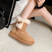 网红雪地靴女2023新款增高加厚牛角棉鞋厚底冬季一体加绒保暖厚