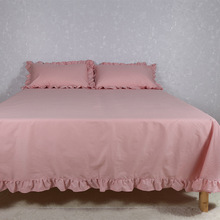27IK紫色大床单单件纯棉纯色超大100全棉带花边荷叶边2米床被单枕