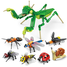 昆虫积木男孩拼装玩具力螳螂模型儿童小颗粒动物拼图礼物