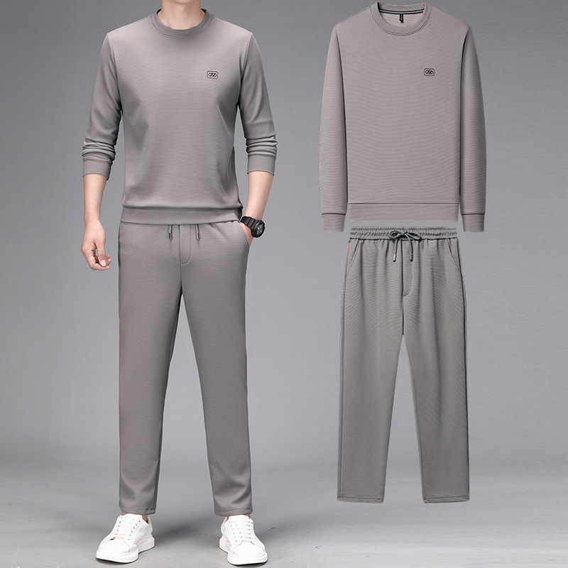 特价中年男士薄款休闲运动服套装圆领爸爸春秋装卫衣中老年长袖两