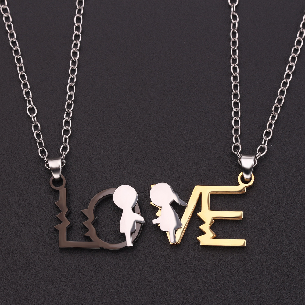 英文情侣饰品 love浪漫告白我爱你项链 双色吊坠潮流创意百搭礼物