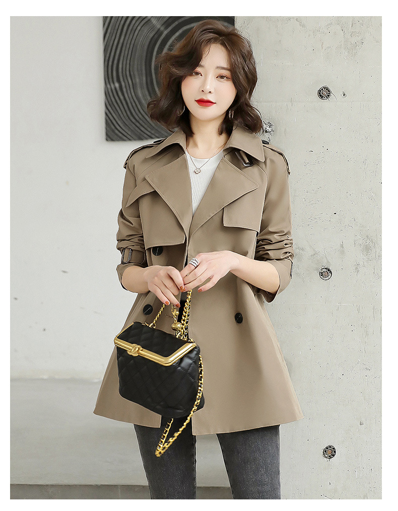 2021春季新款 潮流时尚休闲外套春装女装双排扣长袖修身风衣