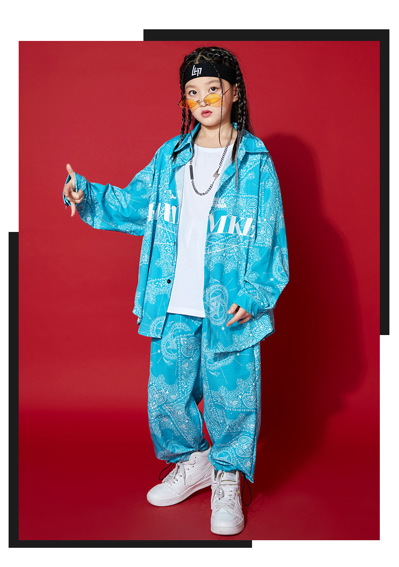 儿童嘻哈街舞套装秋冬hiphop男童长袖潮服衬衫女童爵士舞演出服