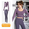 motion yoga suit fashion honey peach Broad shoulders Long sleeve Sexy US straps Sternum Quick-drying Navel Yoga suit