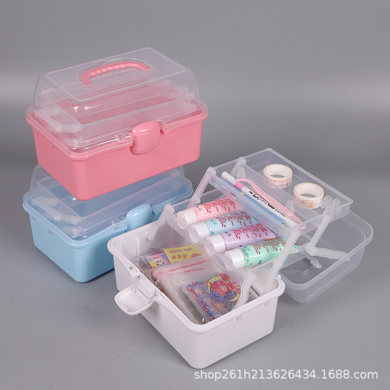 Small Three-Layer Folding Toolbox Cream Glue Gu Card Sticker Toy Storage Box Portable Storage Box