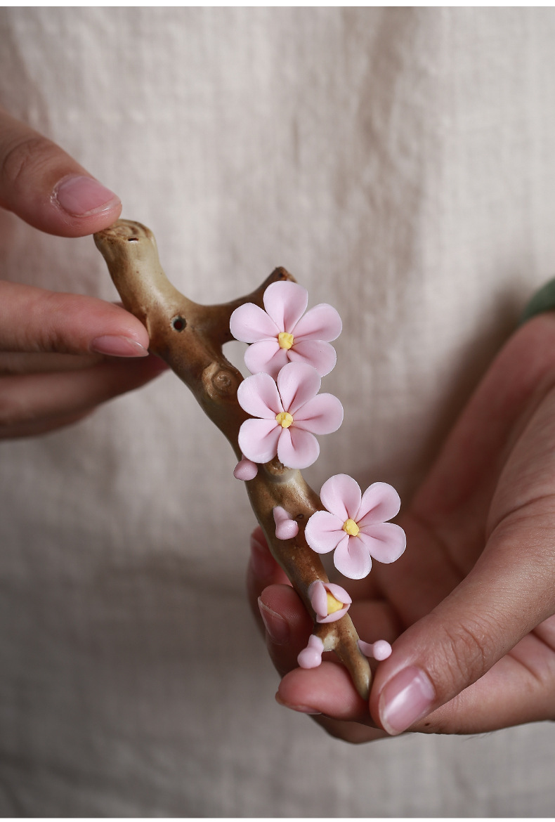 手工陶瓷梅花香插茶宠笔搁香炉线香座书房卧室家居禅意摆件