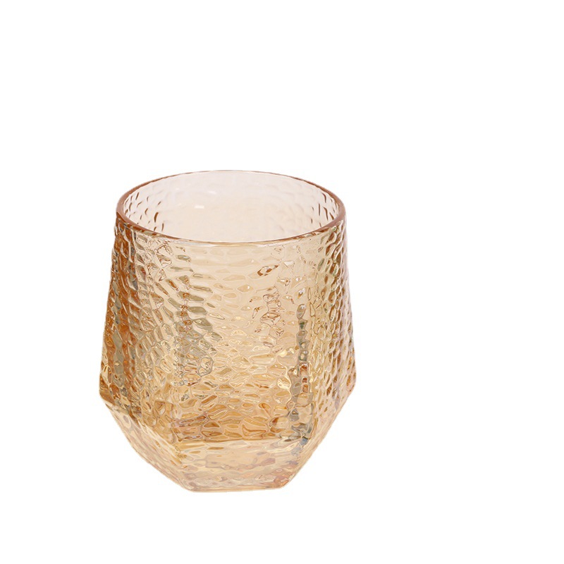 Amber Good-looking Hammered Pattern Glass Wholesale Creative Personality Ins Trend Wine Glass Tea Cup Hexagonal Glass Water Cup