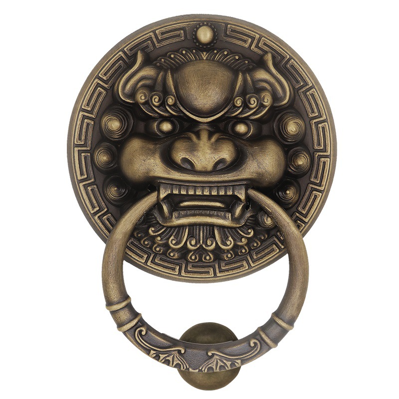 批发仿古农村大门把手拉环黄铜狮子头铜件兽头门环麒麟头中式虎头