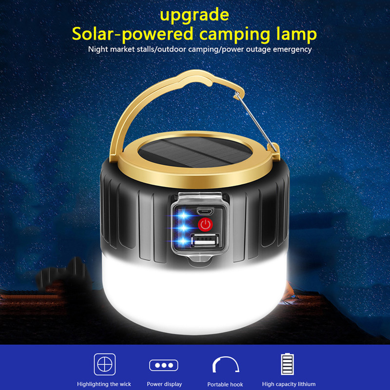 Solar Tent Light Led Bulb Usb Charging Camping Lantern Outdoor Waterproof Camping Emergency Stall Night Market Lamp