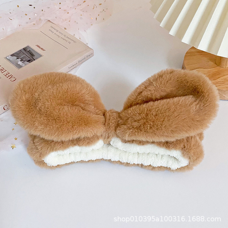 Plush Big Ears Hair Band Soft Little Rabbit Fur Women's Face Wash Makeup Absorbent Comfortable Hair Band Factory Direct Supply